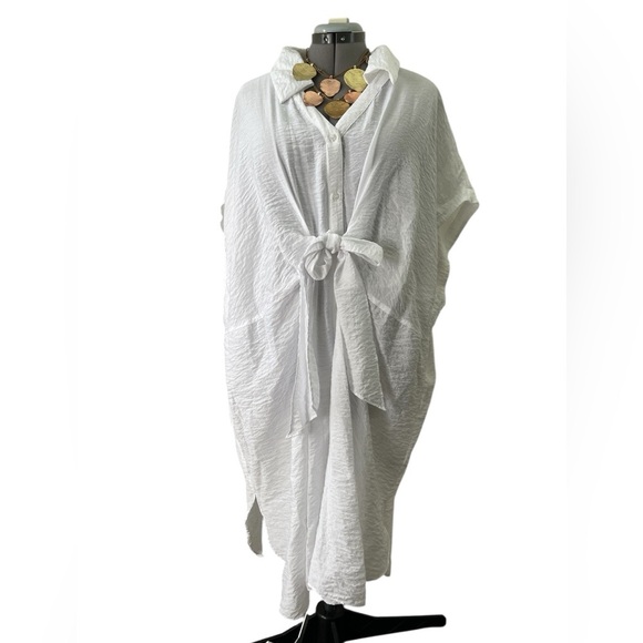 H&M women’s white viscose collard tie button sleeveless hi low dress Size XXL - Picture 1 of 8